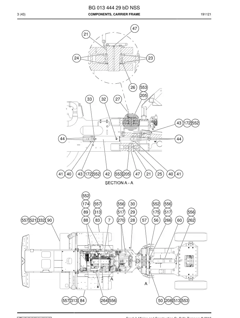 BG01344429b BG 013 444 29b Components, Carrier Frame - Sandvik Technical Drawing