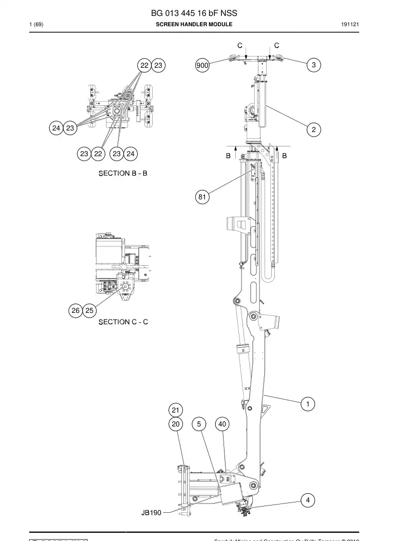 BG01344516b BG 013 445 16b Screen handler module - Sandvik Technical Drawing