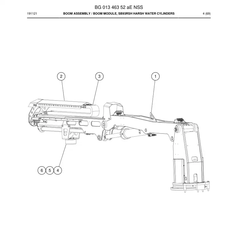 BG01346352a BG 013 463 52a Boom assembly - Sandvik Technical Drawing