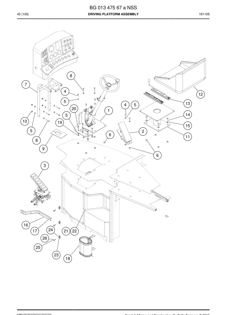 BG01347567a BG 013 475 67a Driving Platform Assembly - Sandvik Technical Drawing