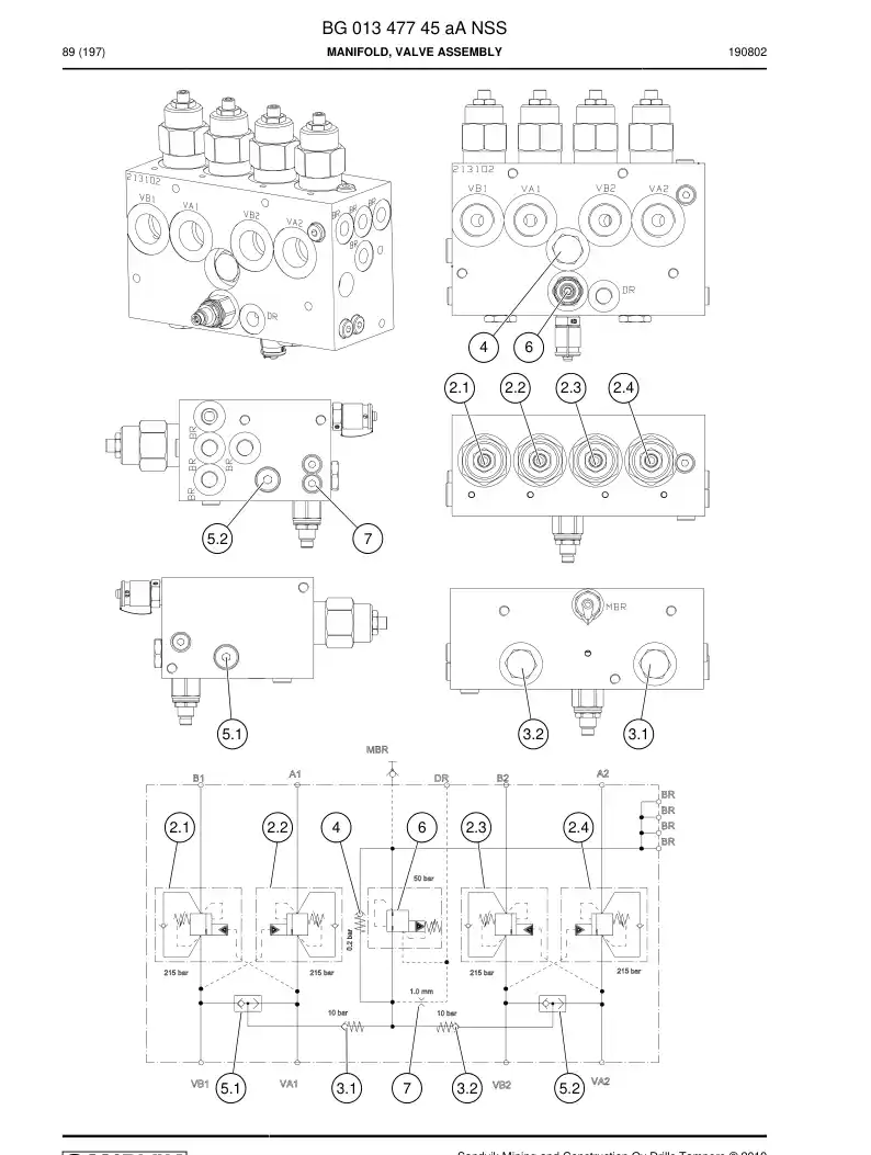 BG01347745a BG 013 477 45a Manifold, Valve Assembly - Sandvik Technical Drawing