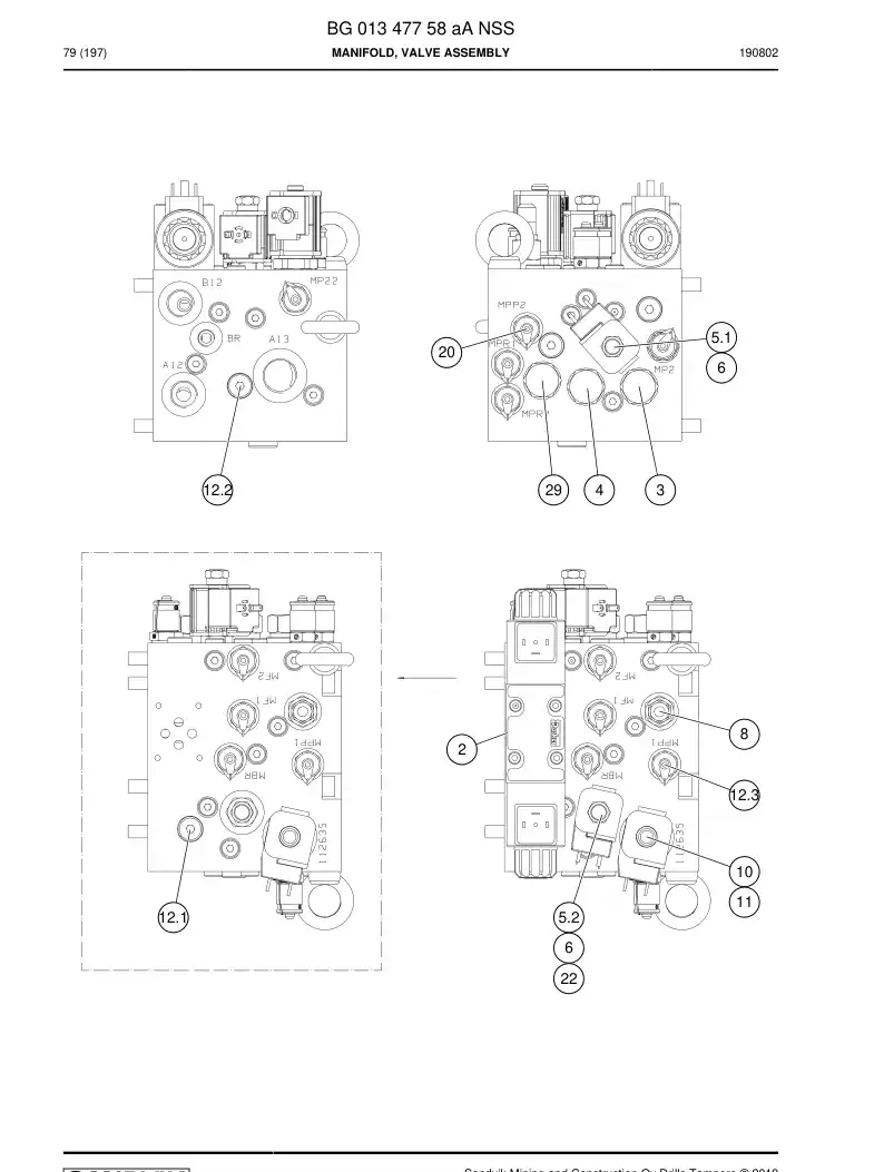 BG01347758a BG 013 477 58a Manifold, Valve Assembly - Sandvik Technical Drawing