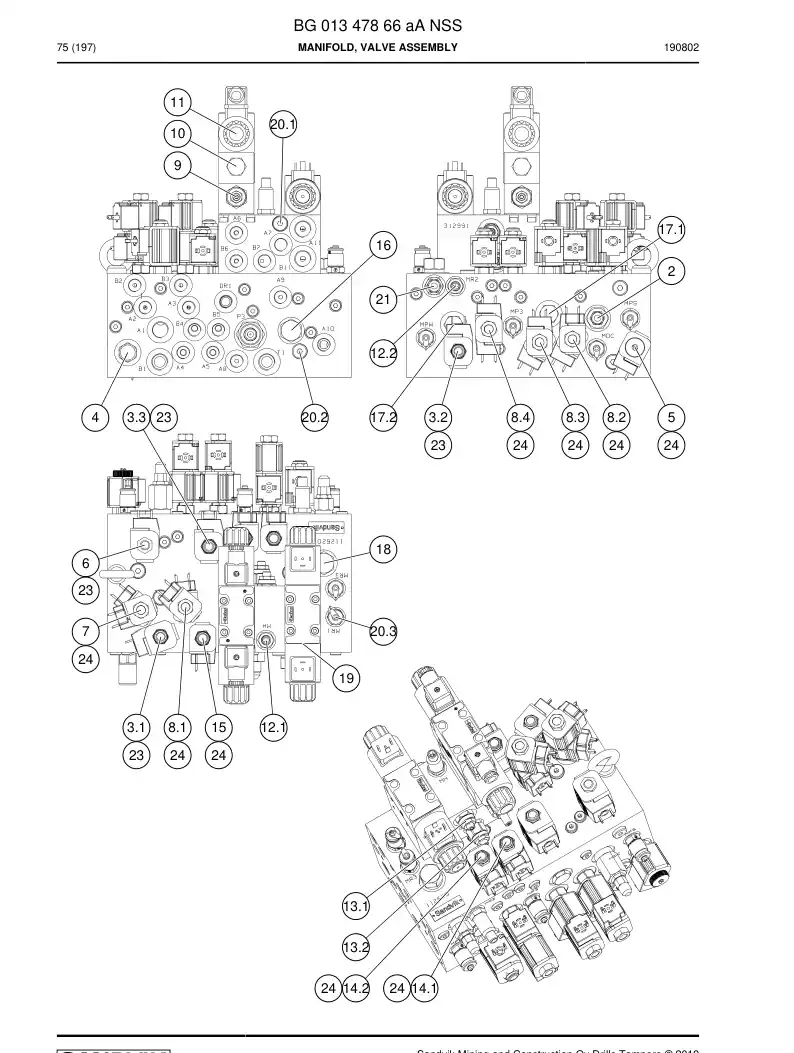 BG01347866a BG 013 478 66a Manifold, Valve Assembly - Sandvik Technical Drawing