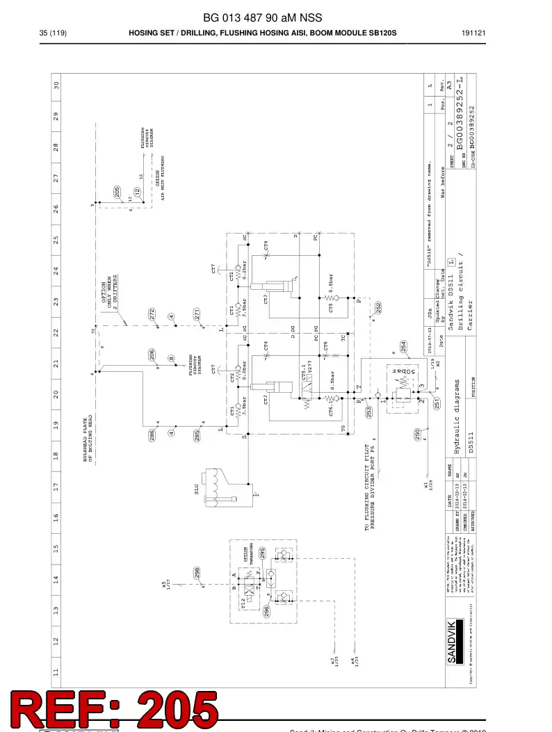 BG01348208a BG 013 482 08a Hose Assembly, Hydraulic - Sandvik Technical Drawing