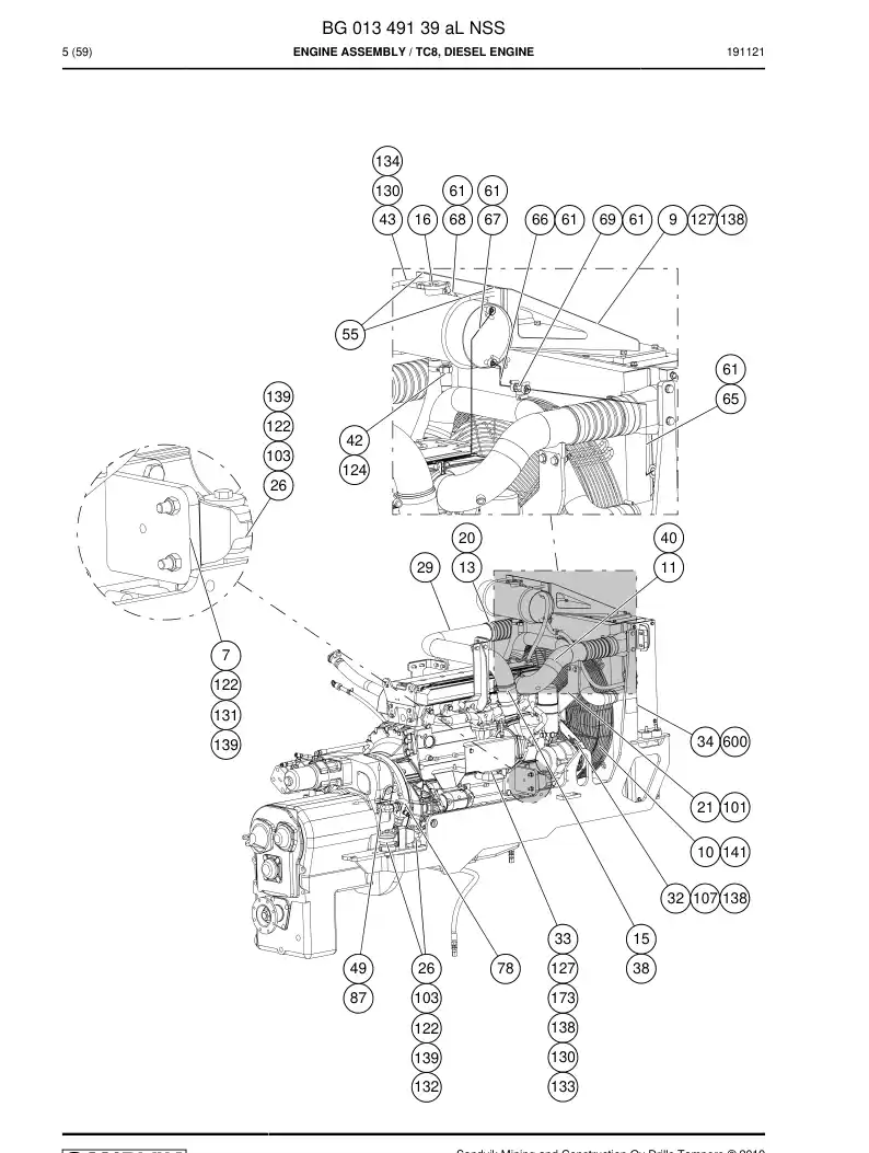 BG01349139a BG 013 491 39a Engine Assembly - Sandvik Technical Drawing