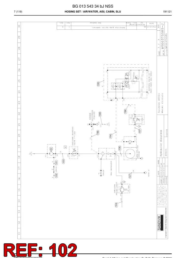 BG01349492a BG 013 494 92a Hose Assembly, Hydraulic - Sandvik Technical Drawing