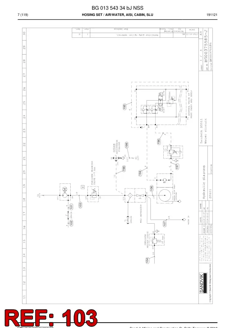 BG01349502a BG 013 495 02a Hose Assembly, Hydraulic - Sandvik Technical Drawing