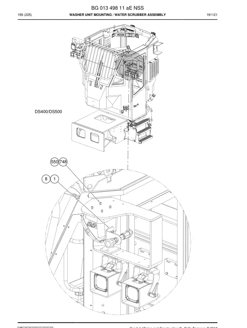 BG01349811a BG 013 498 11a Washer Unit mounting - Sandvik Technical Drawing