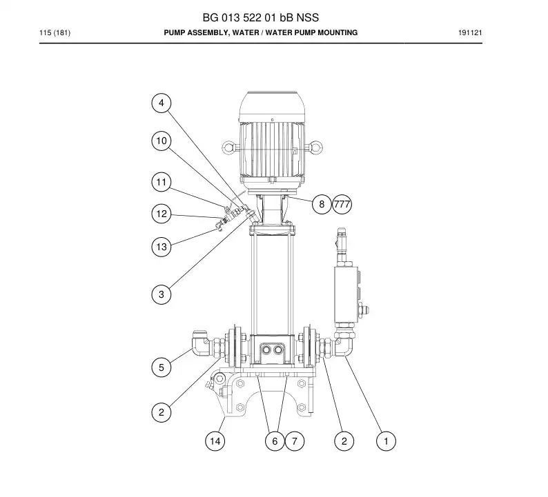 BG01352201b BG 013 522 01b Pump Assembly, Water - Sandvik Technical Drawing