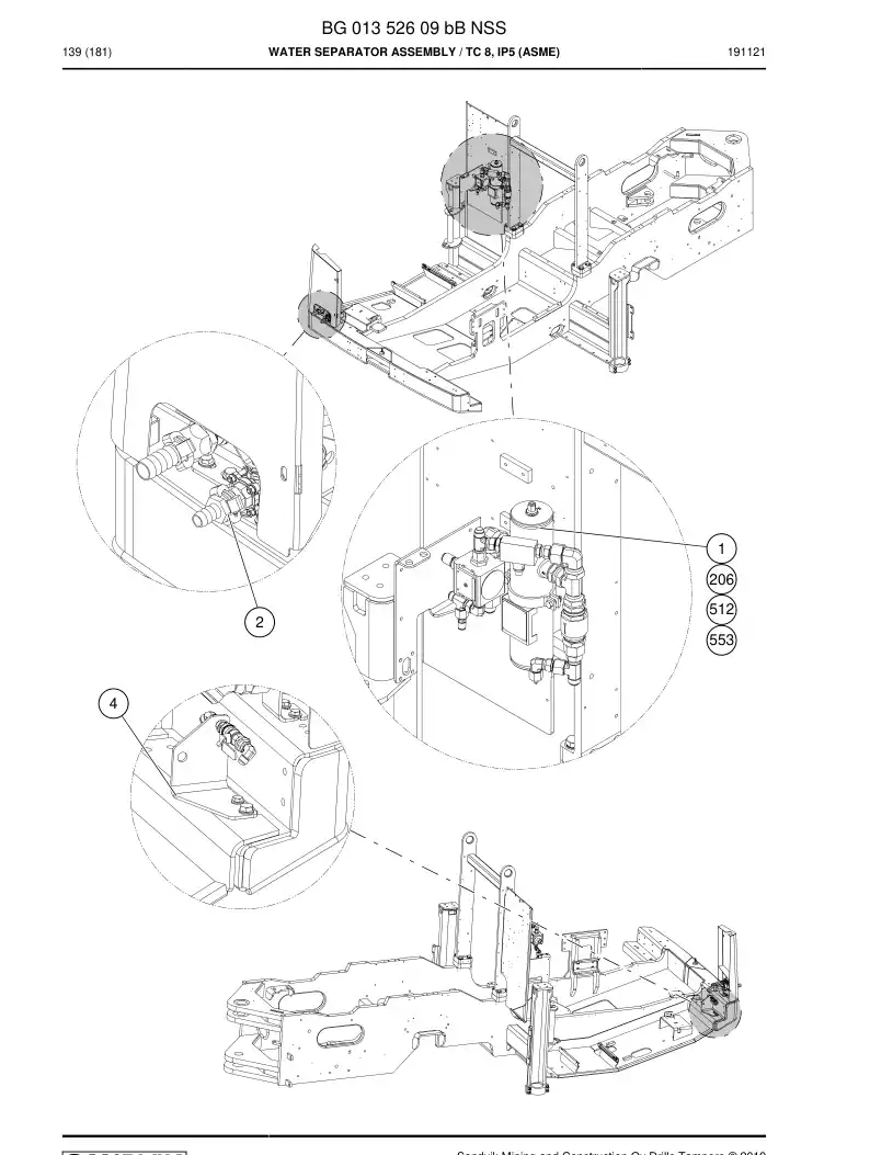 BG01352609b BG 013 526 09b Water Separator Assembly - Sandvik Technical Drawing