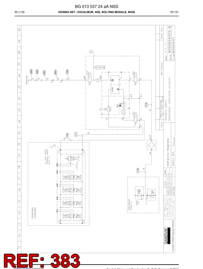 BG01354134a BG 013 541 34a Hose Assembly, Hydraulic - Sandvik Technical Drawing