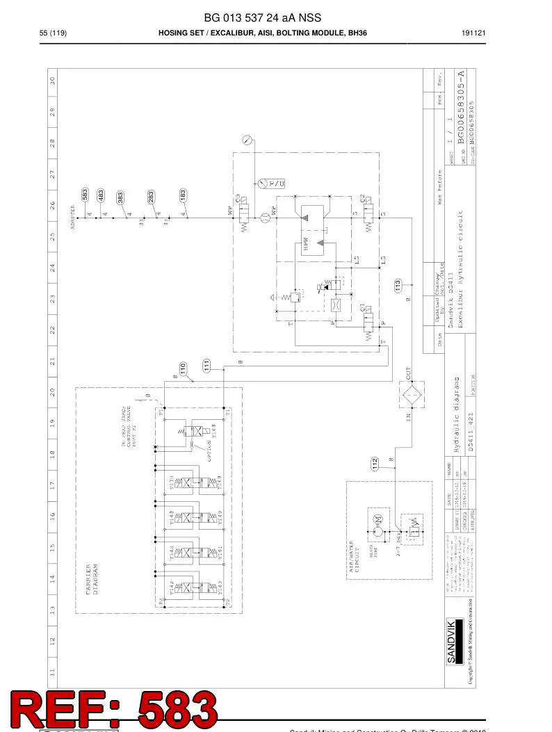 BG01354159a BG 013 541 59a Hose Assembly, Hydraulic - Sandvik Technical Drawing