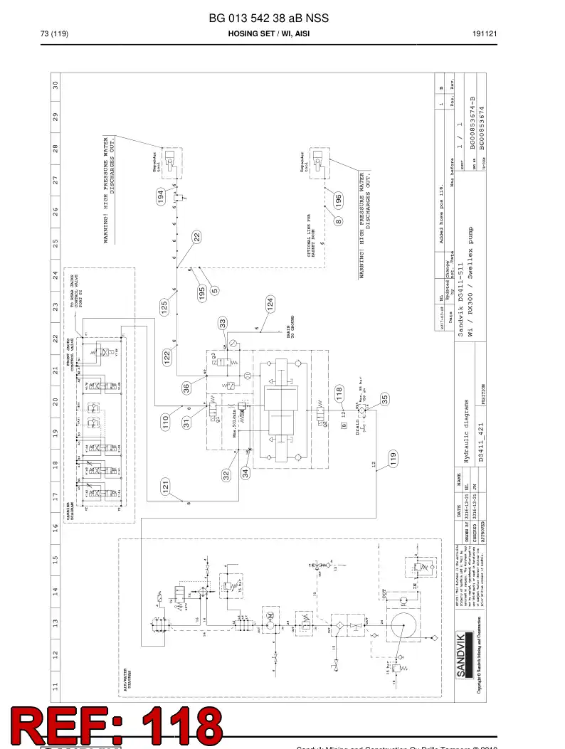 BG01354255a BG 013 542 55a Hose Assembly, Hydraulic - Sandvik Technical Drawing