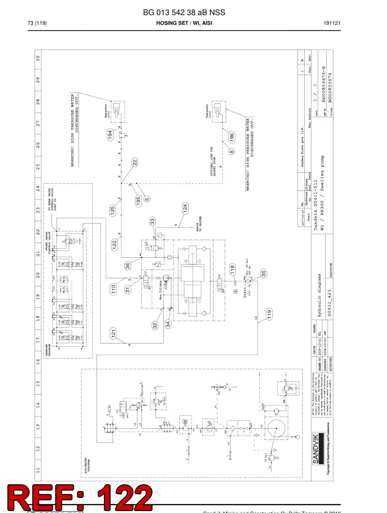 BG01354262a BG 013 542 62a Hose Assembly, Hydraulic - Sandvik Technical Drawing