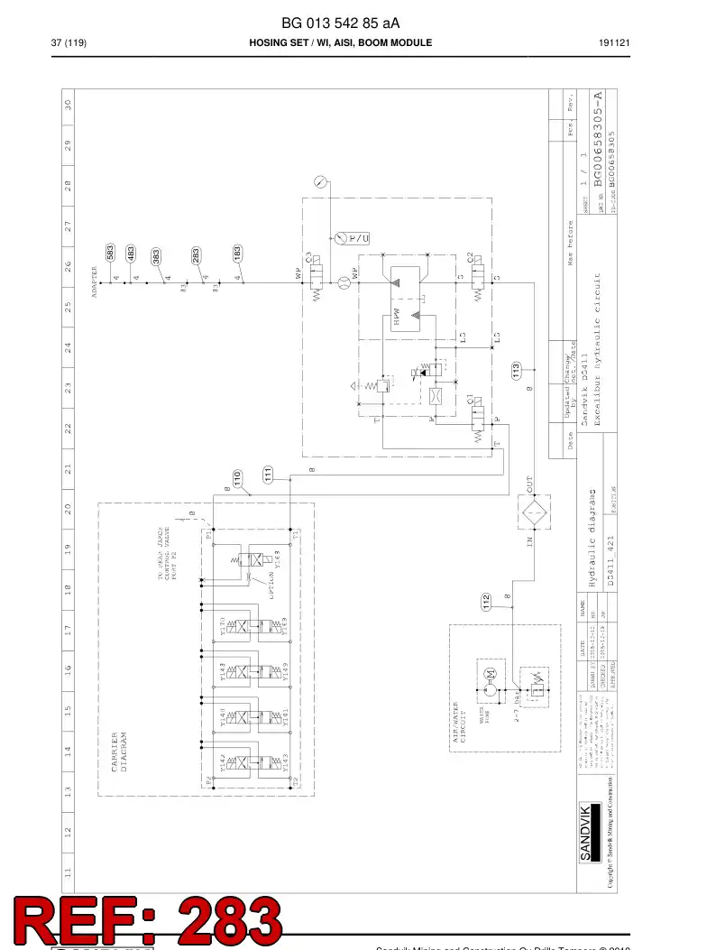 BG01354287a BG 013 542 87a Hose Assembly, Hydraulic - Sandvik Technical Drawing