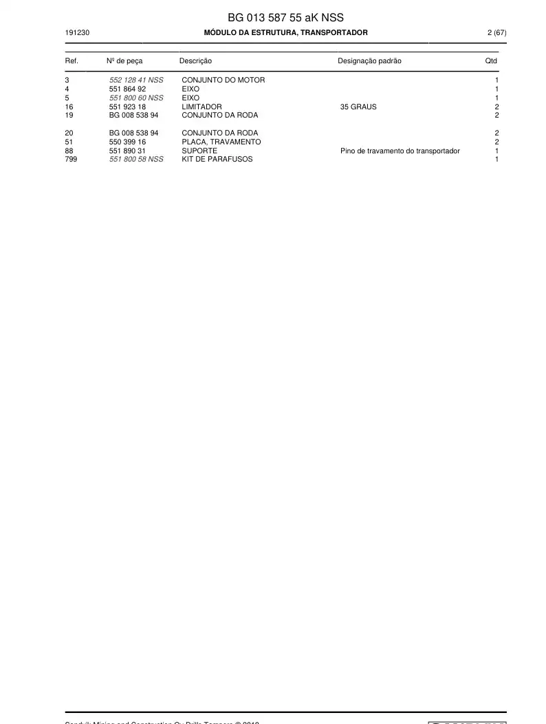 BG01358755a BG 013 587 55a MDULO DA ESTRUTURA, TRANSPORTADOR - Sandvik Technical Drawing