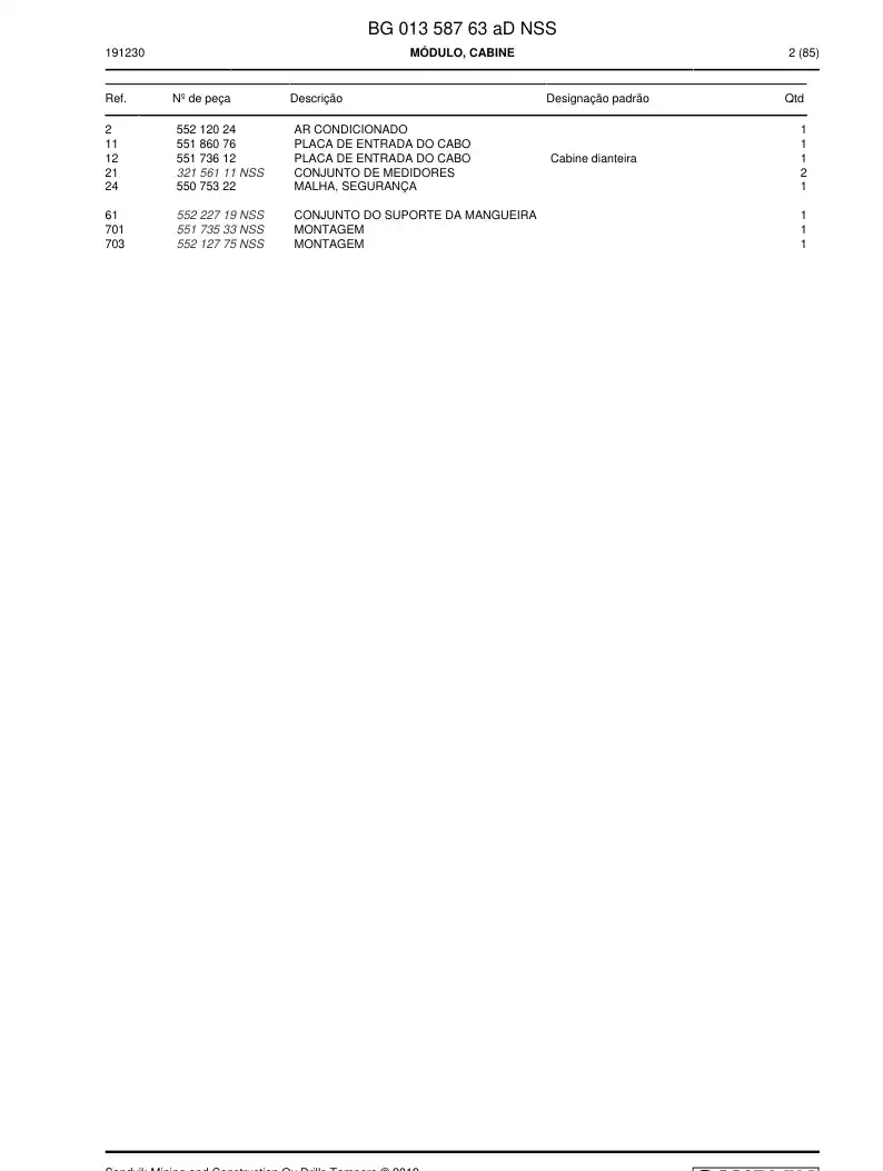 BG01358763a BG 013 587 63a MDULO, CABINE - Sandvik Technical Drawing