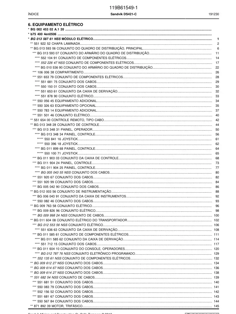 BG01359306a BG 013 593 06a ASSEMBLY DO QUADRO DE DISTRIBUIO, PRINCIPAL - Sandvik Technical Drawing