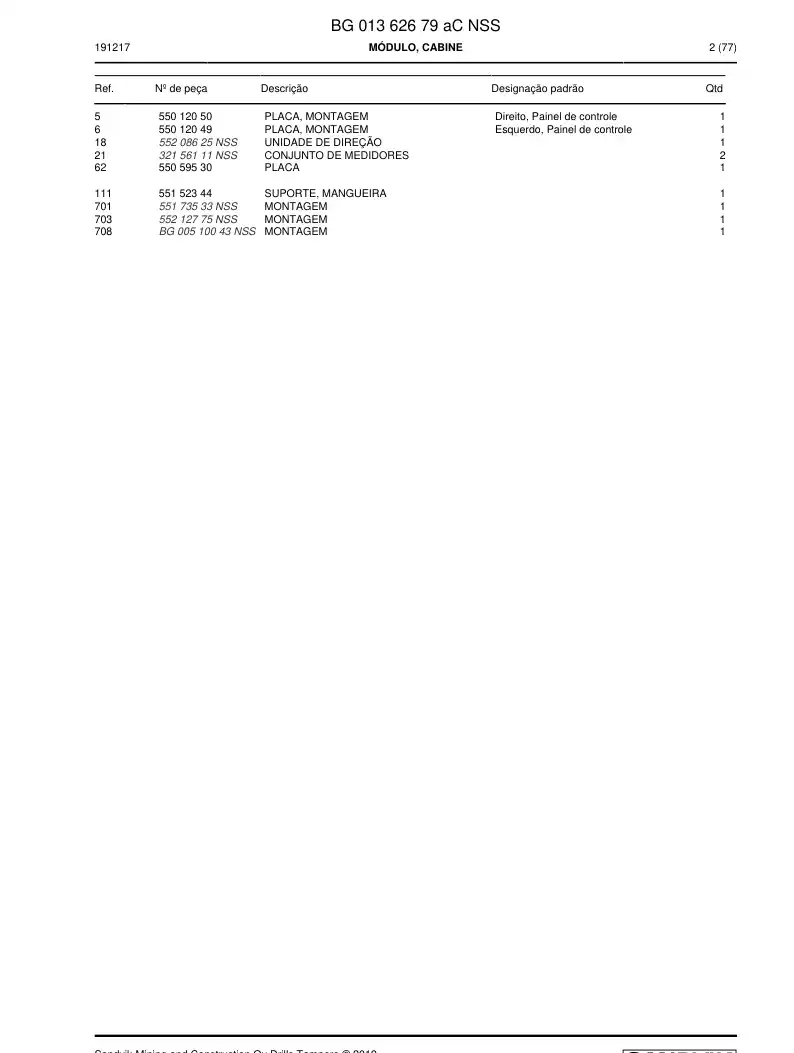 BG01362679a BG 013 626 79a MDULO, CABINE - Sandvik Technical Drawing
