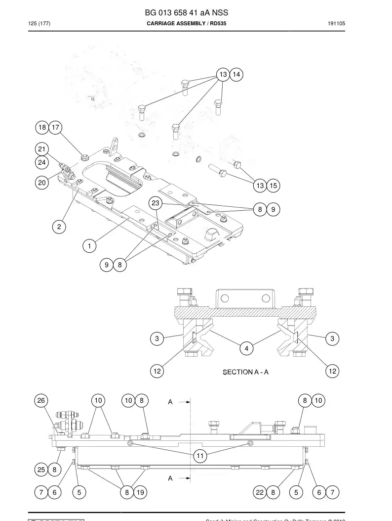 BG01365841a BG 013 658 41a Carriage Assembly - Sandvik Technical Drawing