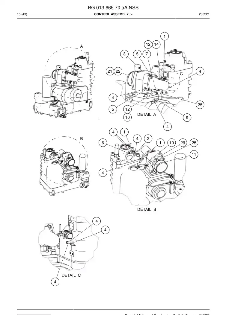 BG01366570a BG 013 665 70a Control Assembly - Sandvik Technical Drawing