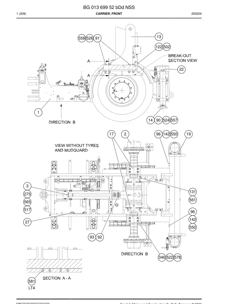 BG01369952b BG 013 699 52b Carrier, Front - Sandvik Technical Drawing