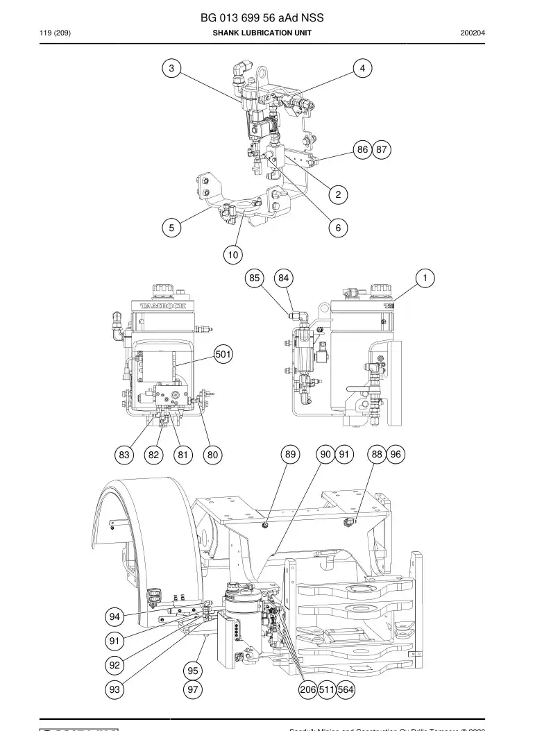 BG01369956a BG 013 699 56a Shank Lubrication Unit - Sandvik Technical Drawing