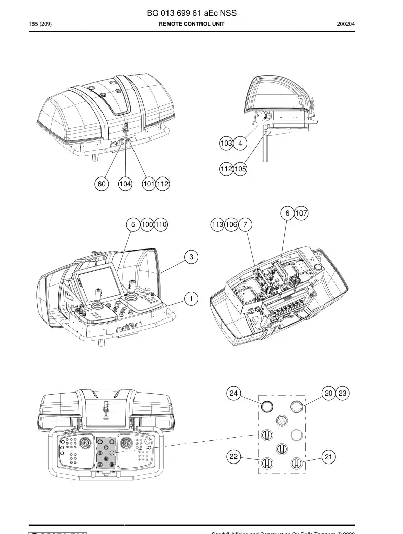 BG01369961a BG 013 699 61a Remote Control Unit - Sandvik Technical Drawing