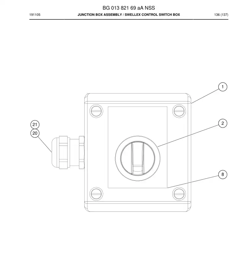 BG01382169a BG 013 821 69a Junction Box Assembly - Sandvik Technical Drawing