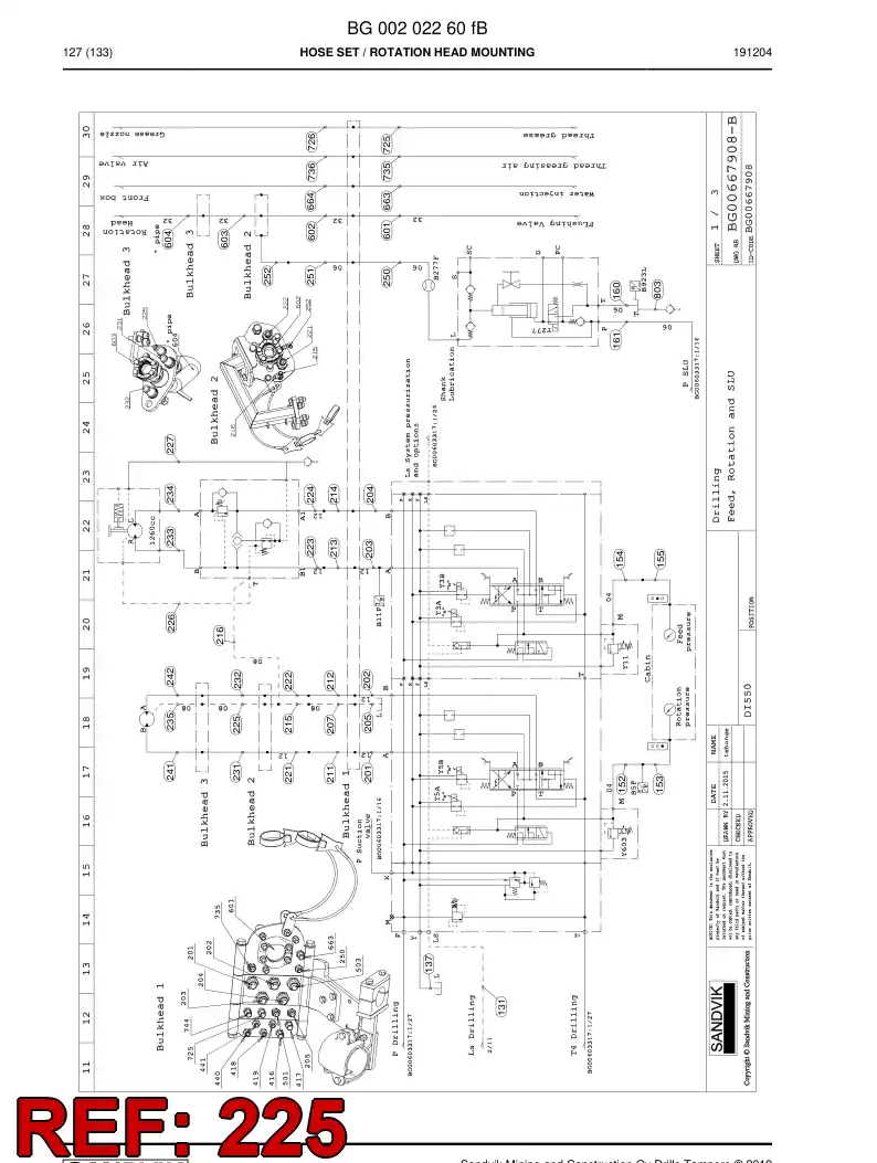 BG01382551a BG 013 825 51a Hose Assembly, Hydraulic - Sandvik Technical Drawing