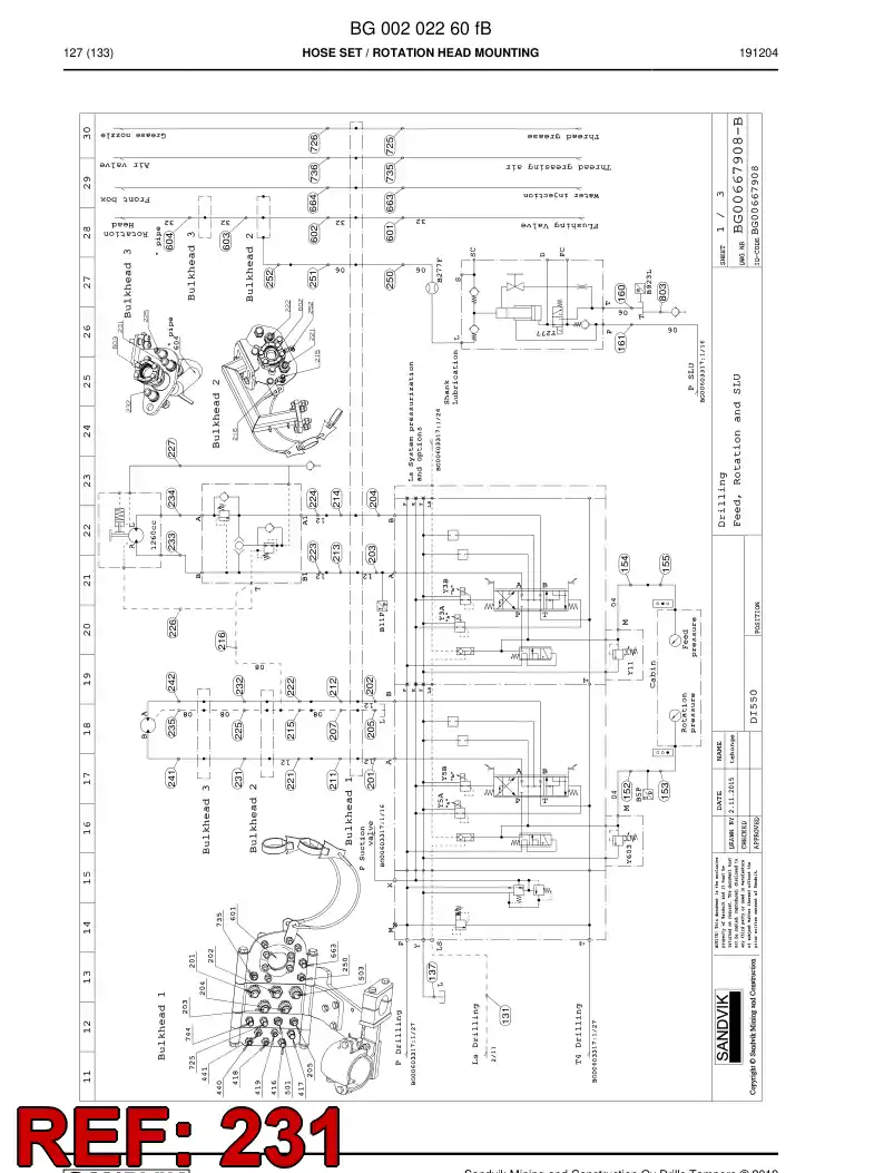 BG01382555a BG 013 825 55a Hose Assembly, Hydraulic - Sandvik Technical Drawing