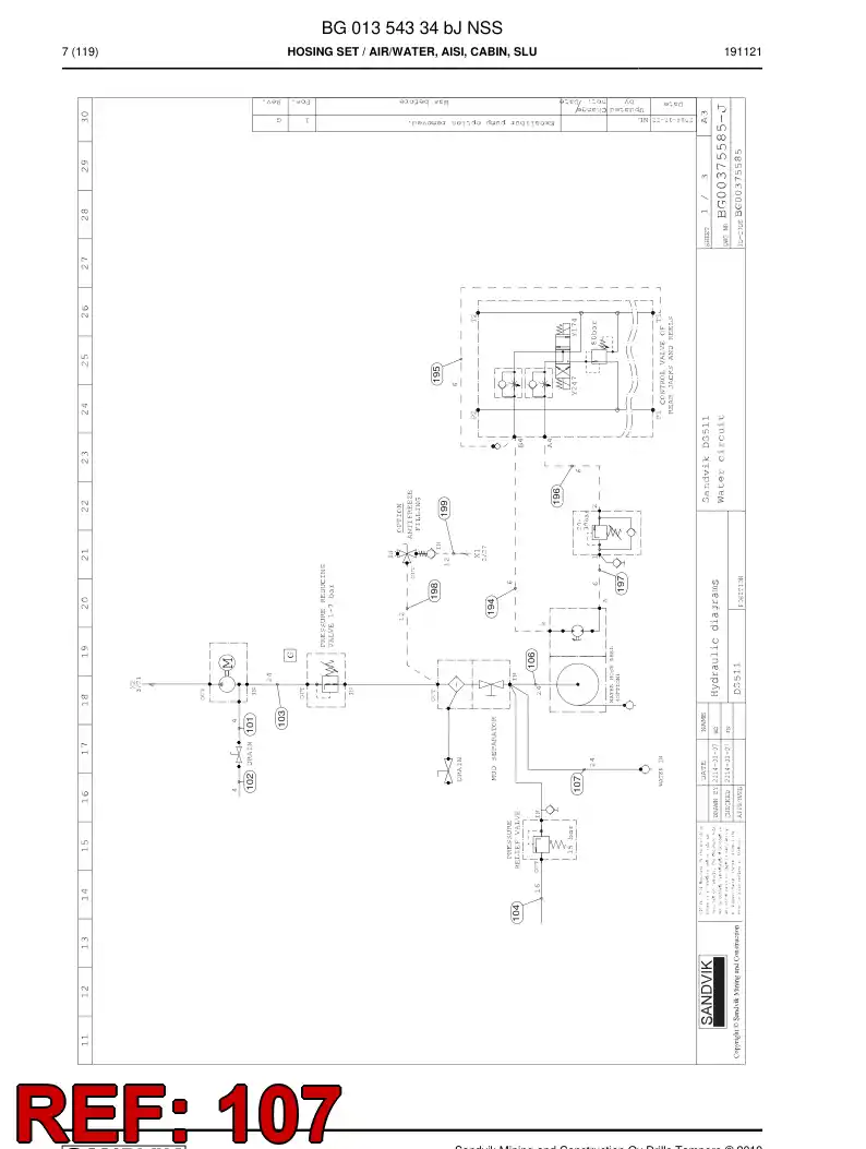 BG01386421a BG 013 864 21a Hose Assembly, Hydraulic - Sandvik Technical Drawing