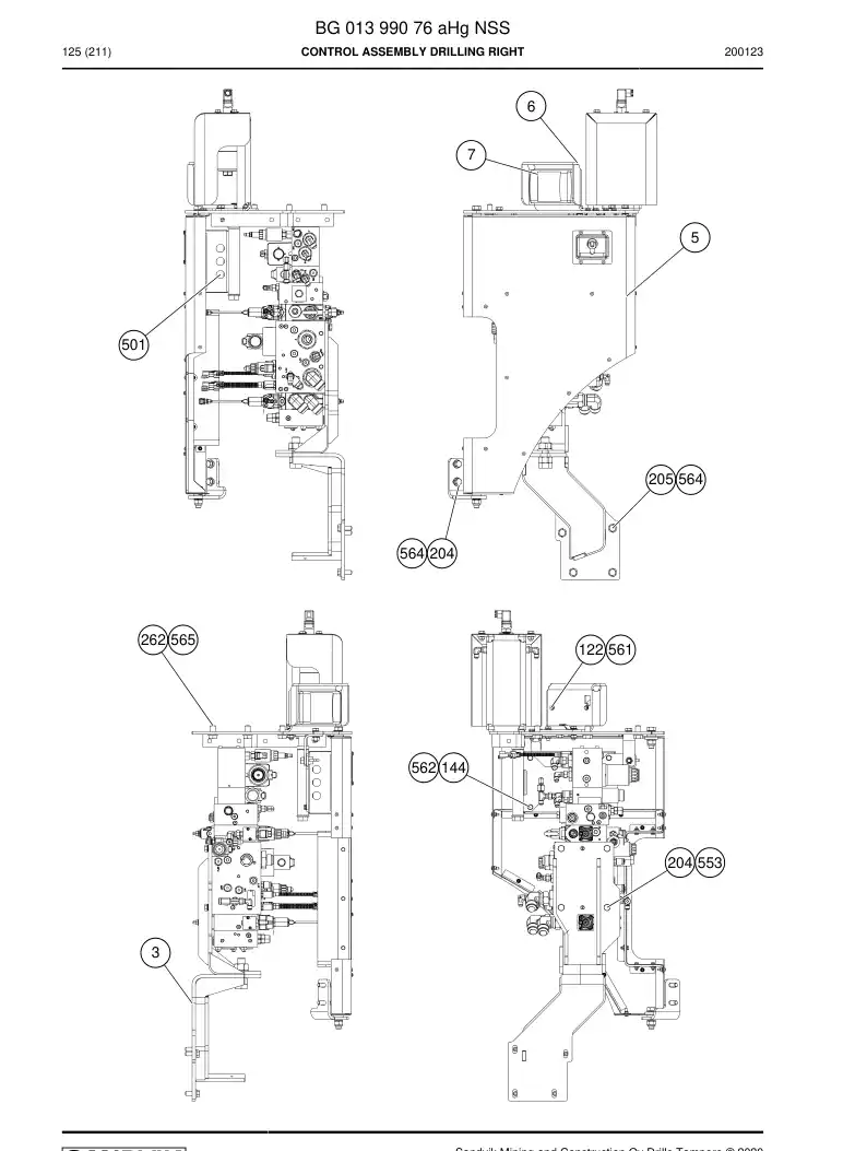BG01399076a BG 013 990 76a Control Assembly Drilling right - Sandvik Technical Drawing