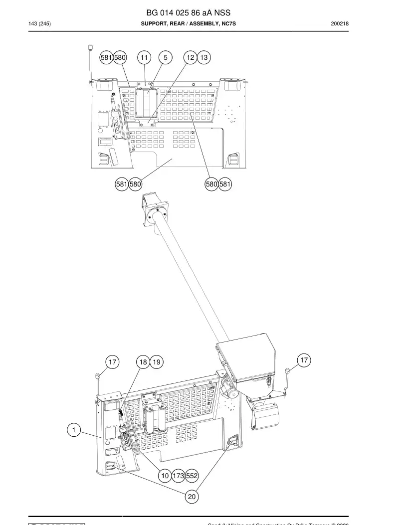 BG01402586a BG 014 025 86a Support, Rear - Sandvik Technical Drawing