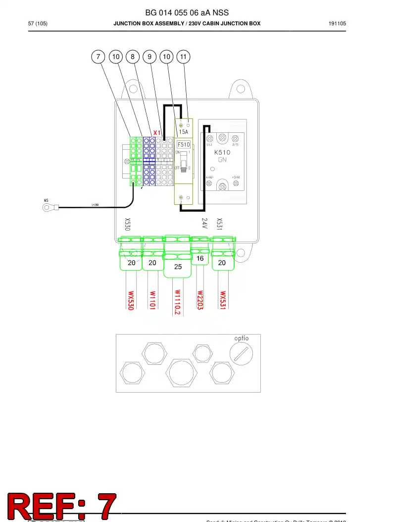 BG01405510a BG 014 055 10a Terminal Block, Ground - Sandvik Technical Drawing