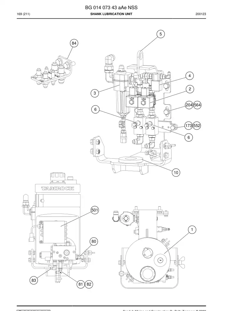 BG01407343a BG 014 073 43a Shank Lubrication Unit - Sandvik Technical Drawing