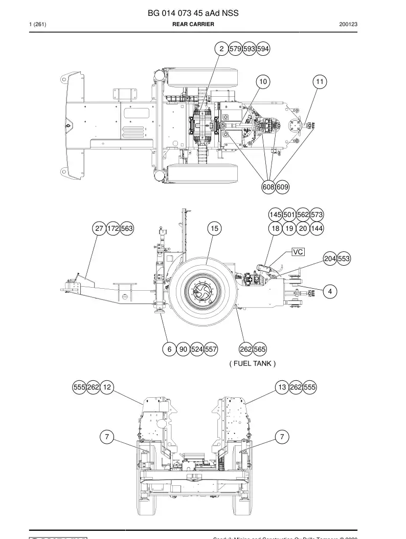 BG01407345a BG 014 073 45a Rear Carrier - Sandvik Technical Drawing