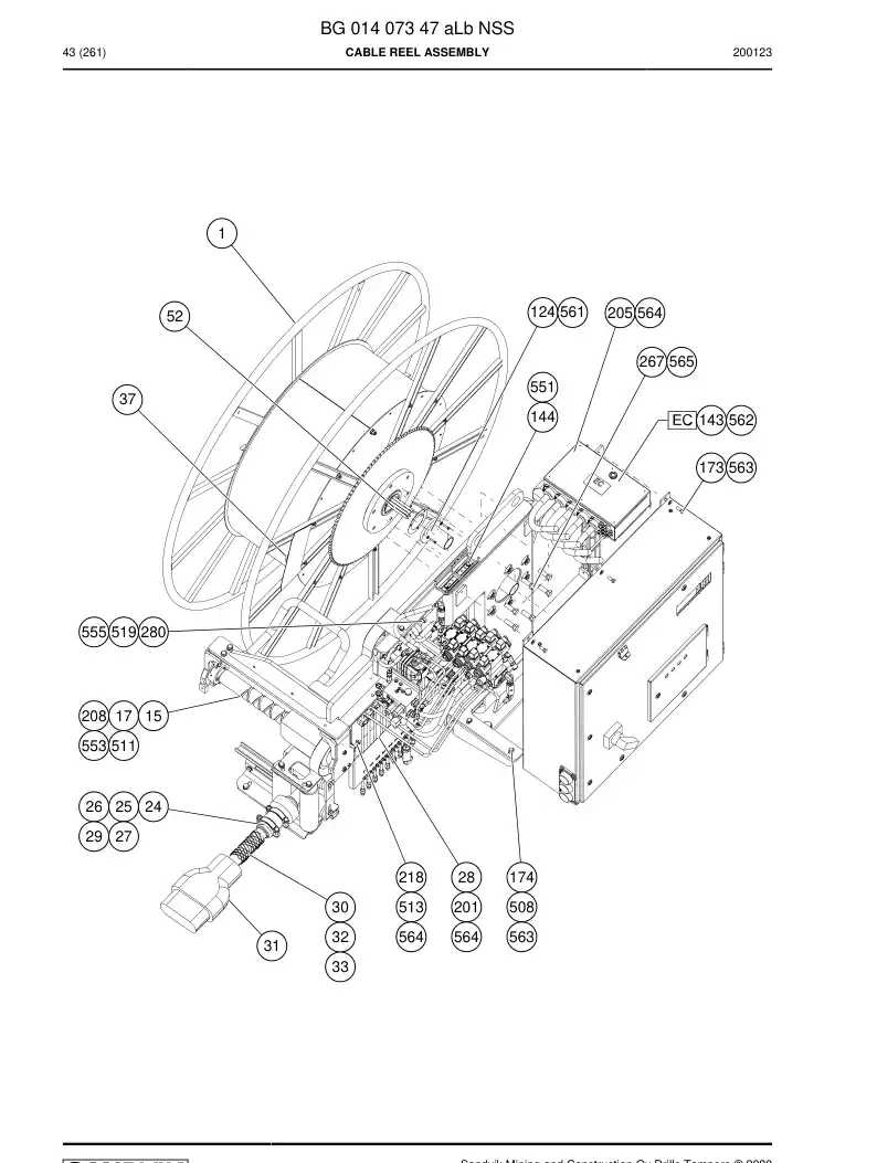 BG01407347a BG 014 073 47a Cable Reel Assembly - Sandvik Technical Drawing