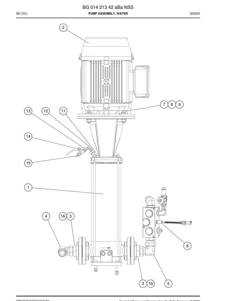 BG01421342a BG 014 213 42a Pump Assembly, Water - Sandvik Technical Drawing
