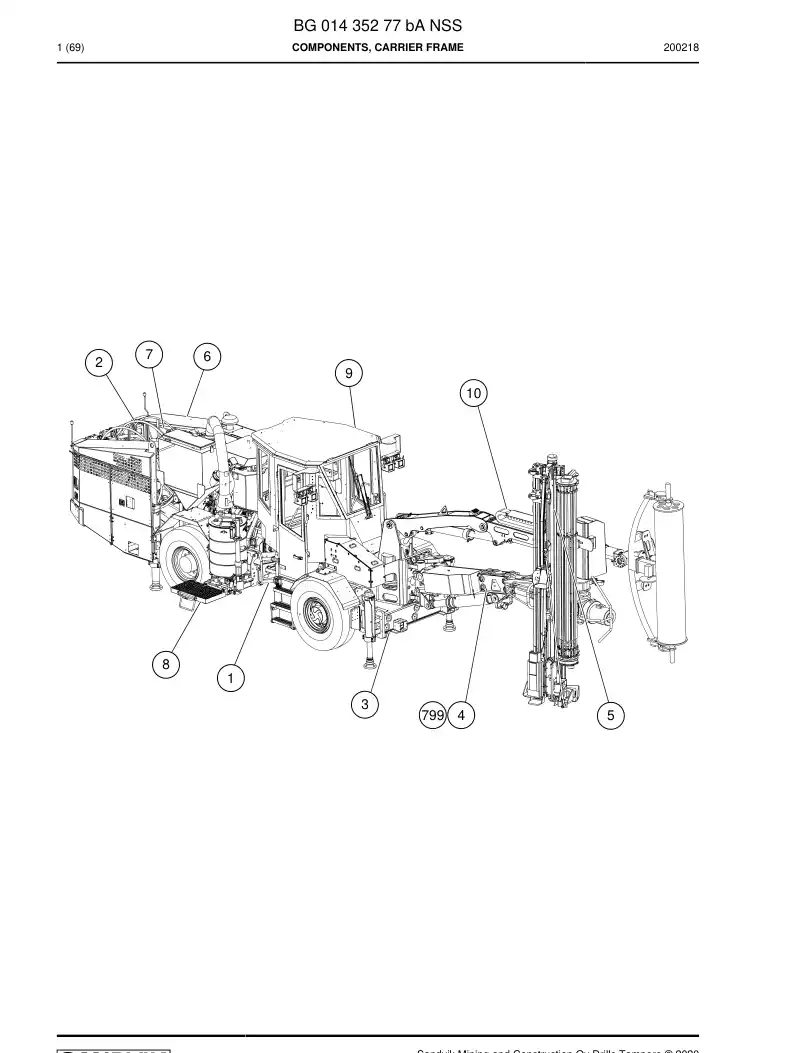 BG01435277b BG 014 352 77b Components, Carrier Frame - Sandvik Technical Drawing