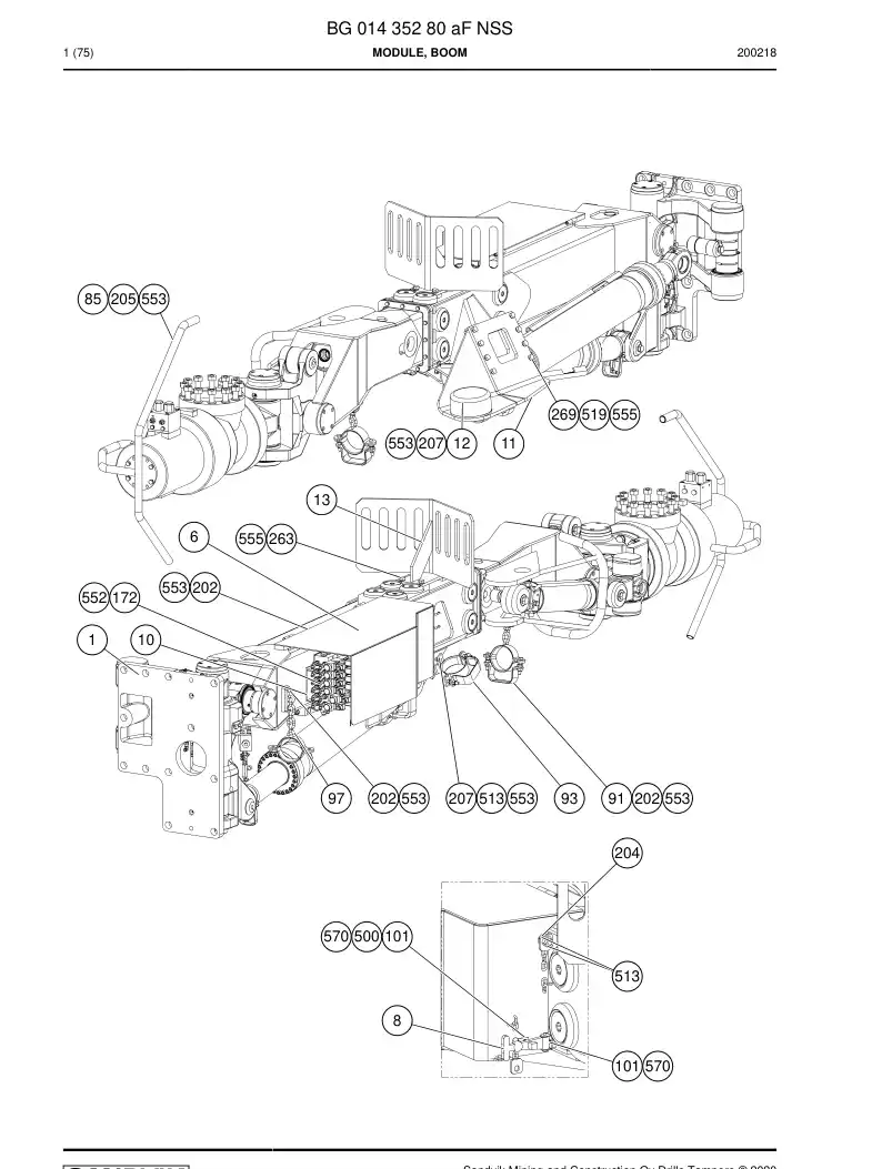 BG01435280a BG 014 352 80a Module, Boom - Sandvik Technical Drawing