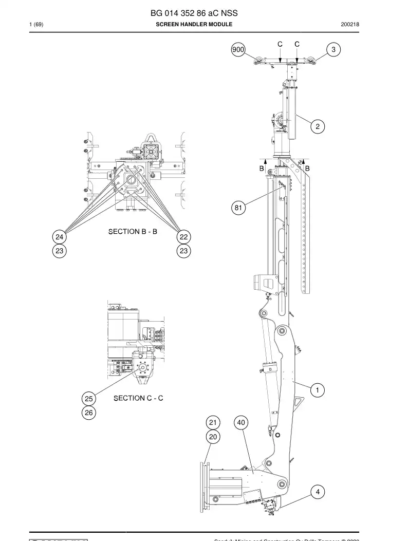 BG01435286a BG 014 352 86a Screen handler module - Sandvik Technical Drawing