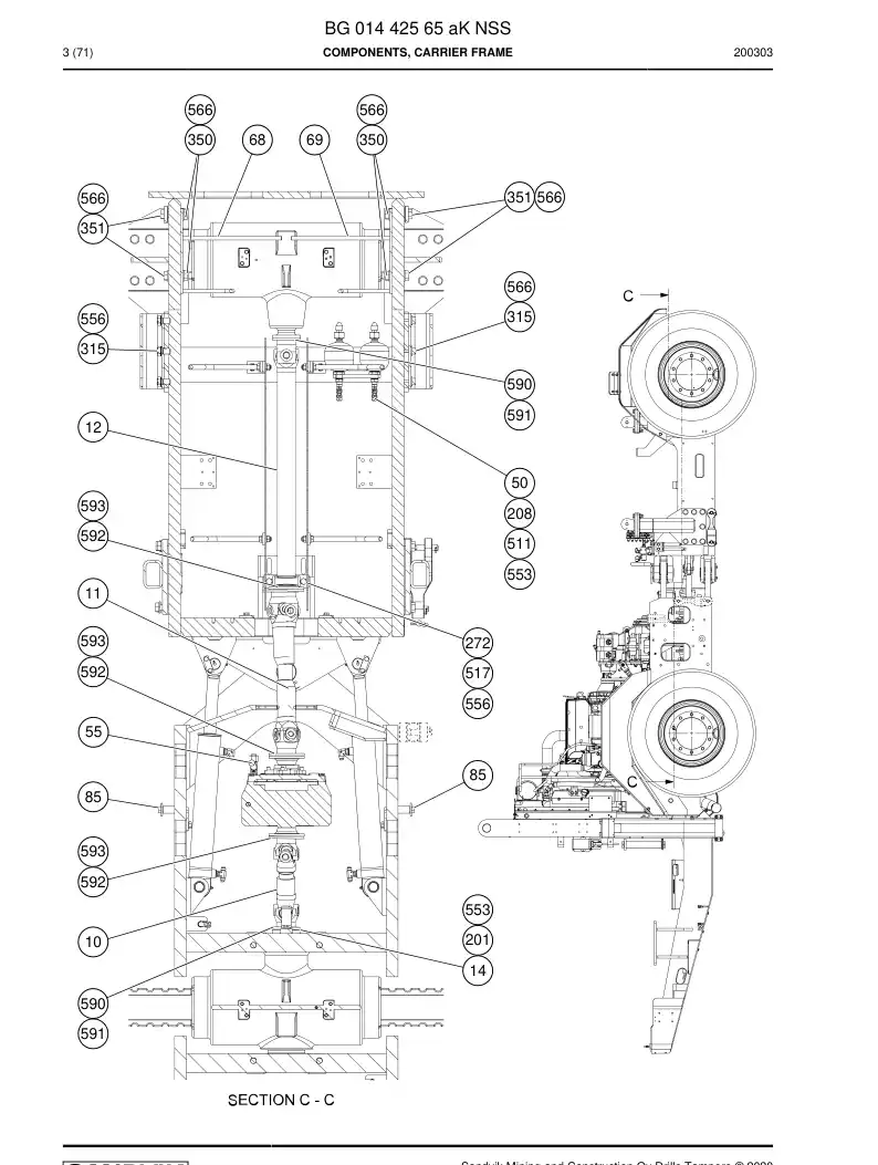 BG01442565a BG 014 425 65a Components, Carrier Frame - Sandvik Technical Drawing