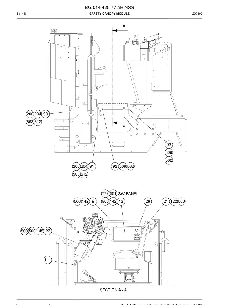 BG01442577a BG 014 425 77a Safety canopy module - Sandvik Technical Drawing