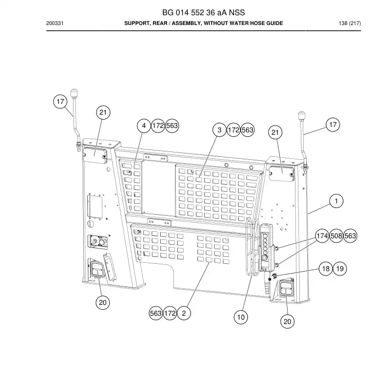 BG01455236a BG 014 552 36a Support, Rear - Sandvik Technical Drawing