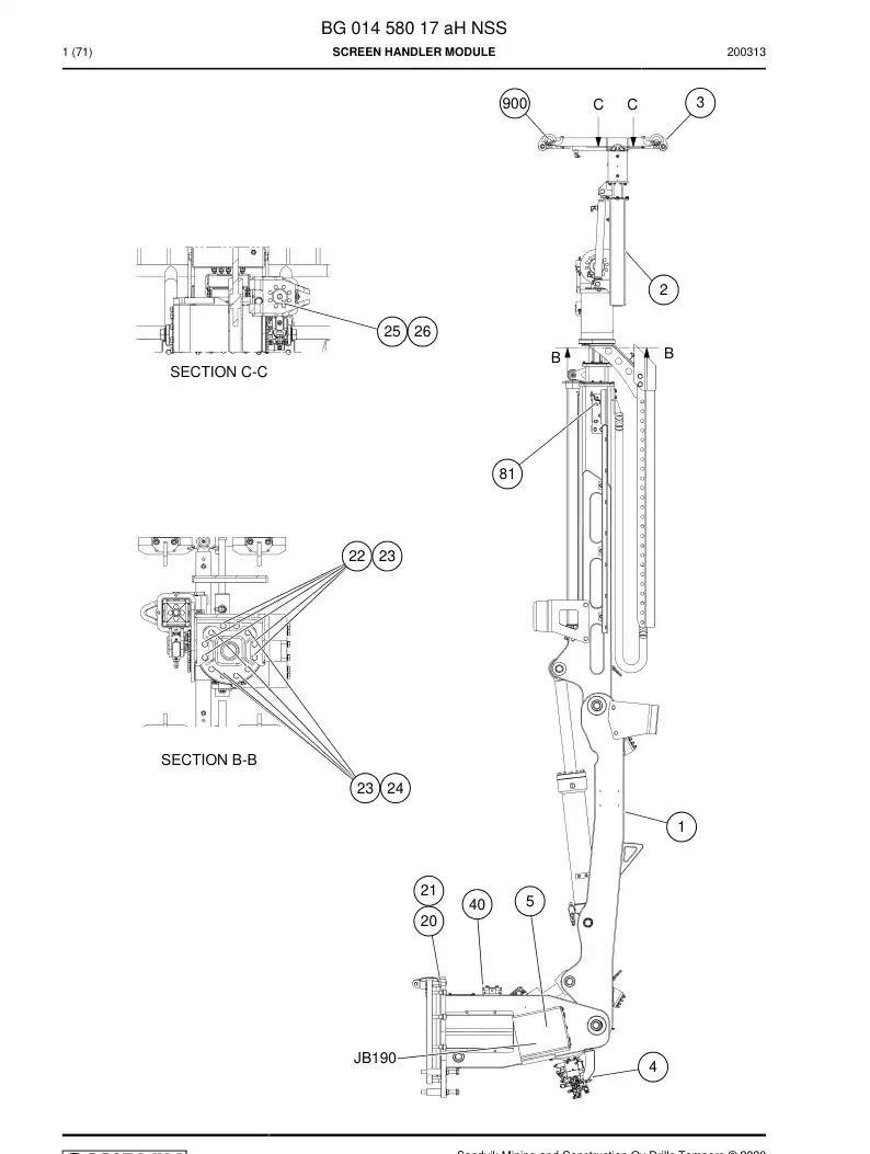 BG01458017a BG 014 580 17a Screen handler module - Sandvik Technical Drawing