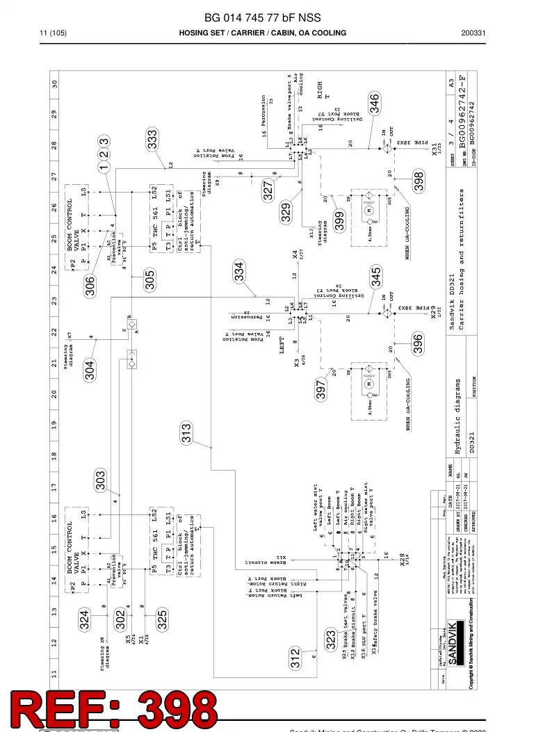 BG01472313a BG 014 723 13a Hose Assembly, Hydraulic - Sandvik Technical Drawing